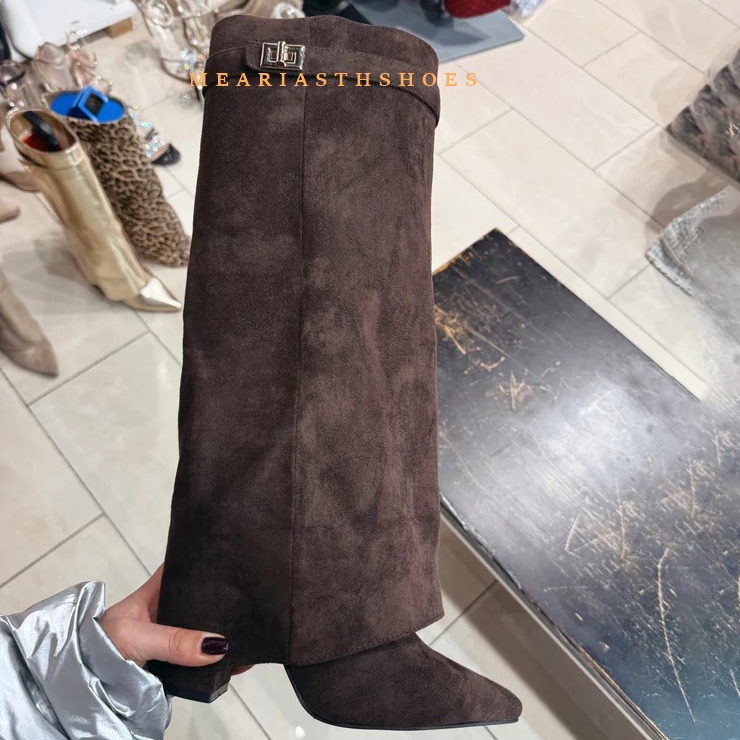 Street Fashion Winter - المرأة كعب مكتنز حذاء برقبة للركبة