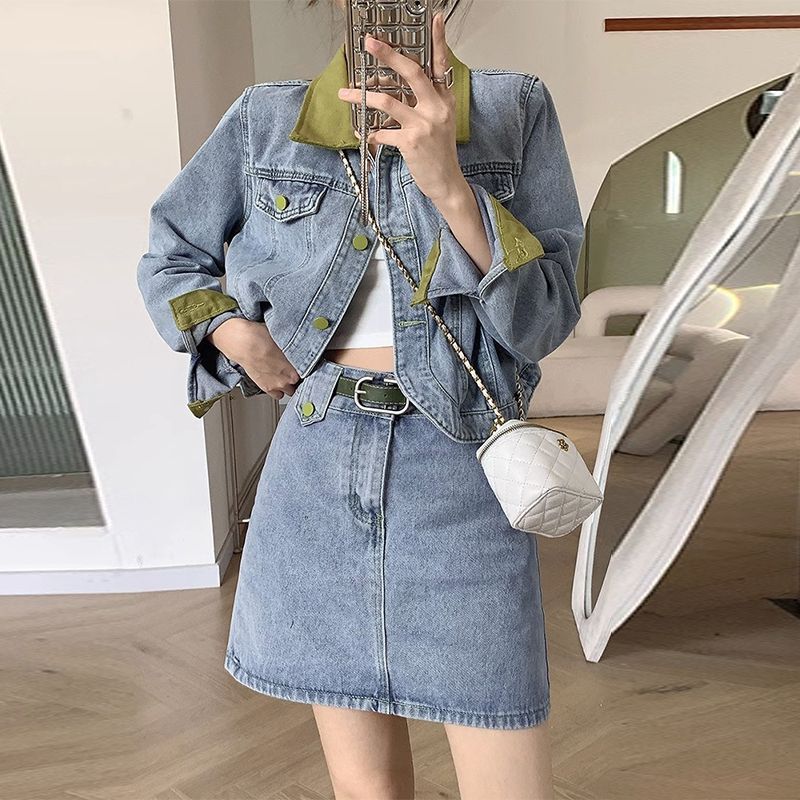 Street Fashion Jeans Women - معاطف الدنيم التنانير الصغيرة قطعتين مجموعات