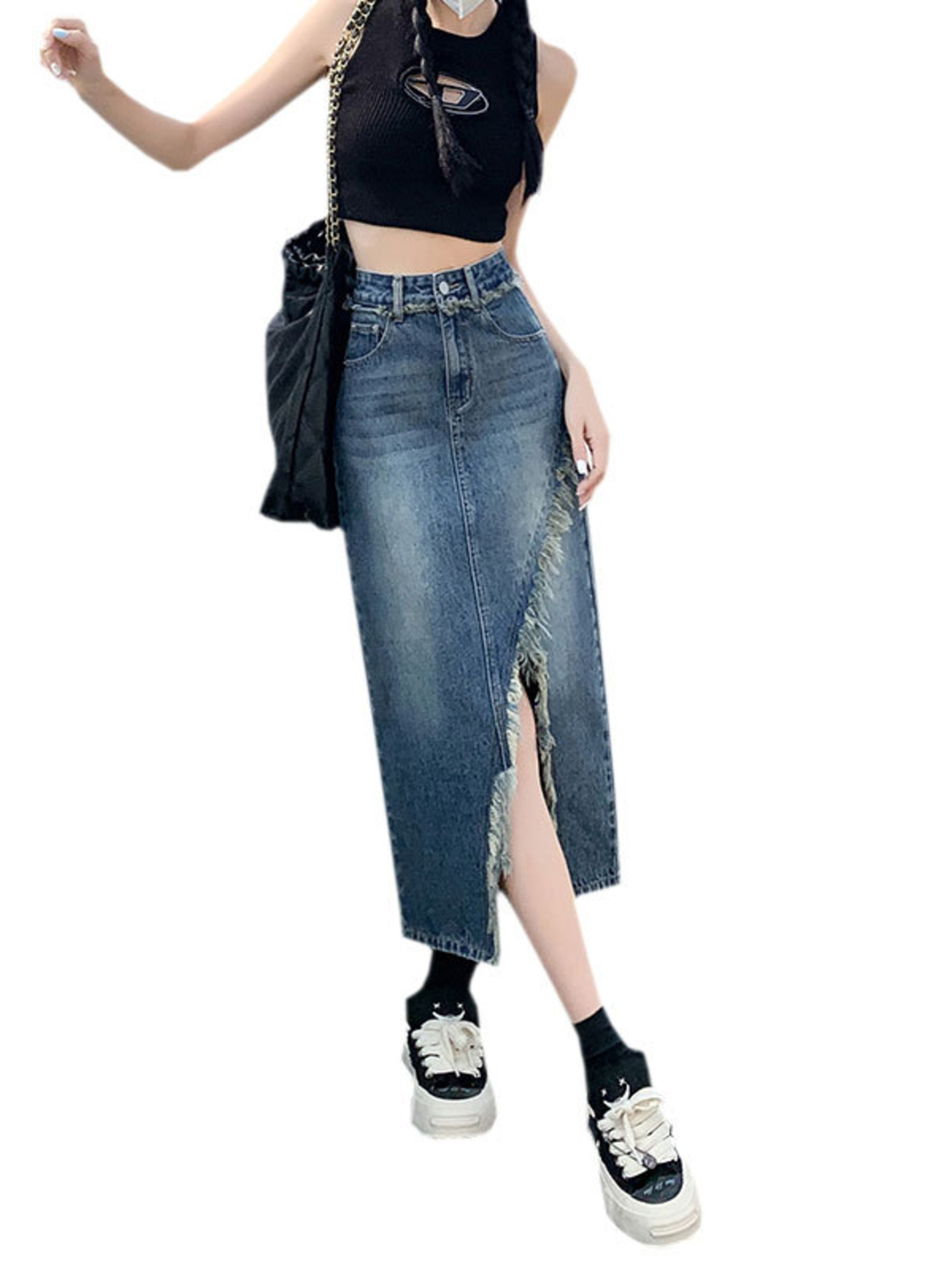تنورة جينز نسائية بخصر عالٍ، ت - مراجعة Street Fashion Vintage وسعره